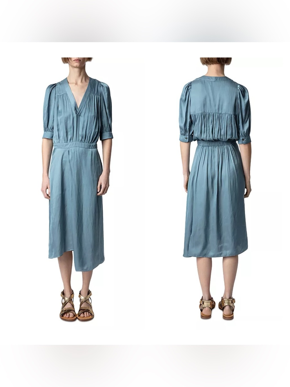 NEW Zadig & Voltaire Medium Ralia In Tonnerre Satin Midi Dress Chic Luxury